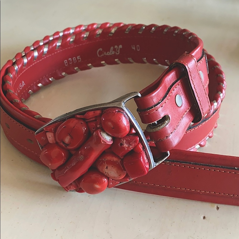 Paige Wallace leather belt coral buckle Large